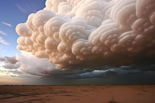 Mammatus Clouds: These rare cloud formations look like pouches or bubbles hanging beneath other clouds. They often occur in association with severe thunderstorms. Generative ai