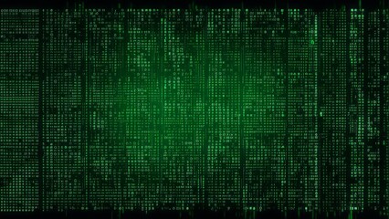 green digital binary data on computer screen background