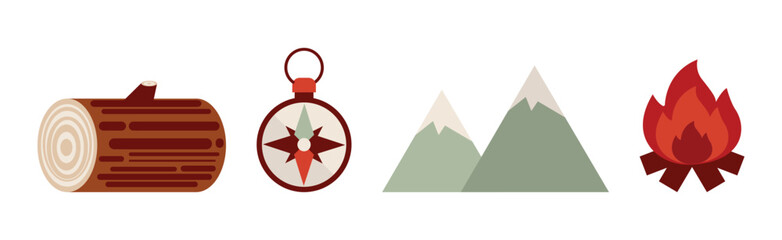 Camping Tourism Icon and Adventure Object Vector Set