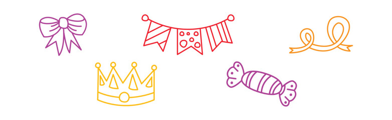 Party and Birthday Celebration Line Symbol and Icon Vector Set