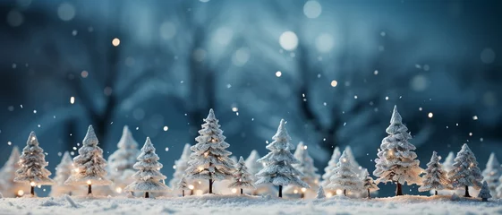  Winter landscape with snowy fir trees and falling snow. Christmas background wallpaper Banner © Backdesign