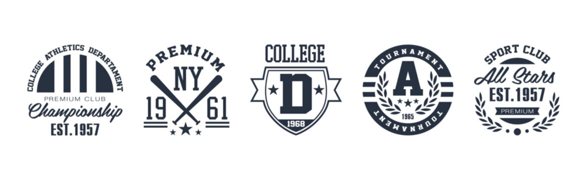 College Sport Premium Club and Tournament Emblem Vector Set