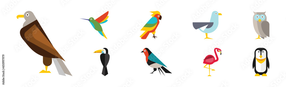 Canvas Prints Different Birds and Avians as Feathered Flying Creature Vector Set