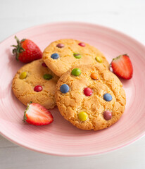 Homemade cookies made with flour, egg and chocolate chips