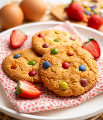 Homemade cookies made with flour, egg and chocolate chips