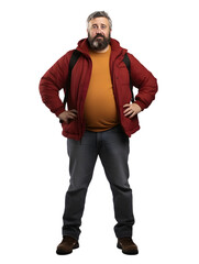 White male, 50 years old dressed in jeans, a red sweater, and sneakers, Generative AI