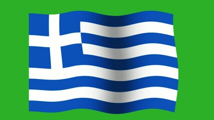 Greece flag waving, with green screen background.