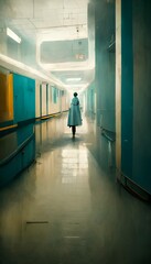 Doctor standing in a hospital corridor photographic unreal engine 5 8k surreal high quality cinematic extreme detail denoise asymmetrical 