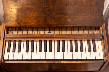 Old piano keys, top view