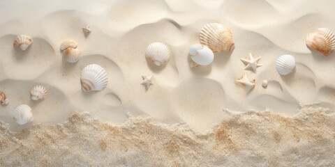 Fototapeta na wymiar Aerial view of beautiful tropical beach with white sand and sea shells.