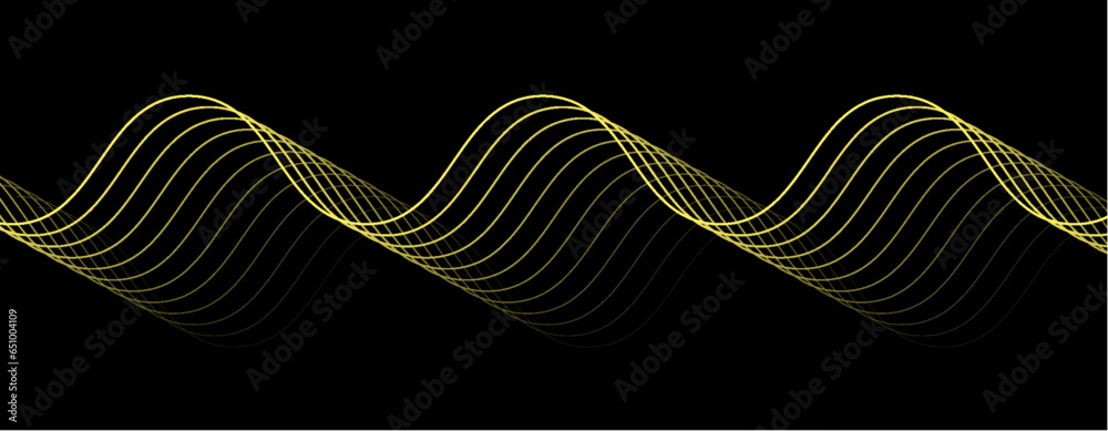 Wall mural abstract background with gold curve modern lines on dark background. illustration horizontal templat
