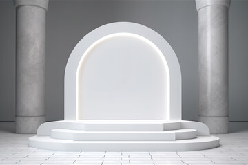 Display Mockup Podium of A white marble arch with a stone arch in the center