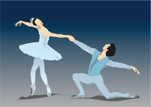 Classic ballet dancers. Color vector 3d illustration
