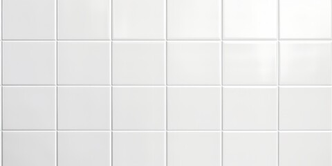 White, glossy, contemporary ceramic square tiles, seamless backdrop texture. Tile, tile floor, or countertop in a kitchen or bathroom. Interior design motif repetition in high-end porcelain.