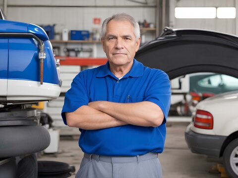 portrait of a mechanic in a garage