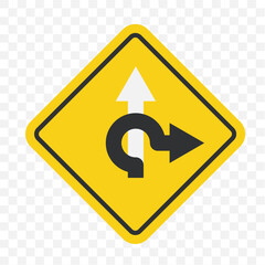 Right curve Warning sign, Traffic Sign, Traffic Sign, Roadworks symbol transparent grid background