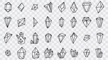 Poster Jewel quartz crystal thin line icon set. Outline sign of treasure gem. Mineral linear icons includes ruby, sapphire topaz, emerald. Simple amethyst crystal symbol isolated. Diamond vector Illustration © Oleg