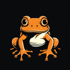 A frog with big eyes on black background, in the style of orange and beige