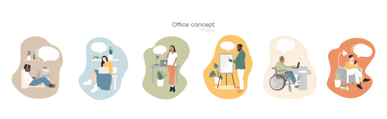 Office concept. Set of icons. Modern minimalist design.