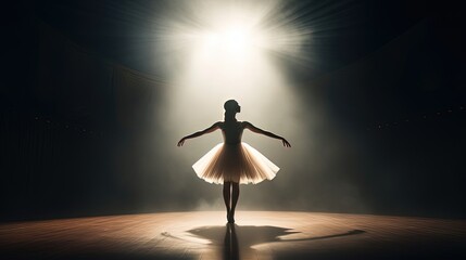 silhouette ballerina doing ballet in stage - obrazy, fototapety, plakaty