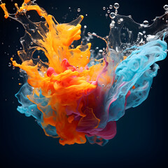 Obraz premium water splash colorful background with orange and blue color. Generative Ai illustration.