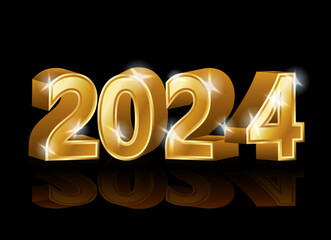 Golden New 2024 year. Christmas background, vector illustration