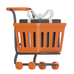 Shopping Cart & Gift Box 3D Icon