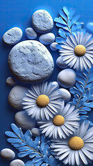 A blue flower and stone background