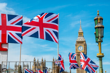 Union Jack flags. London, England