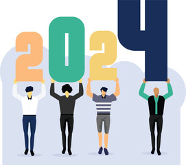 Mens hold number of 2024. happy new year 2024 greeting design concept.