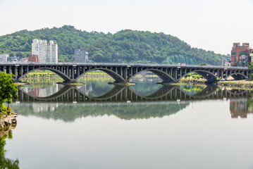 Fototapeta premium Jinju Bridge over Namgang River near Jinjuseong Fortress, Korea.