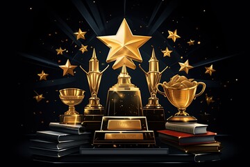 Awards concept prestigious trophies, medals, plaques symbolizing,Generated with AI