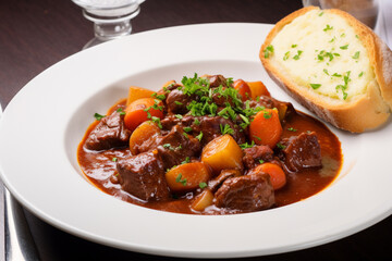 Belgian Beef Stew On White Plate