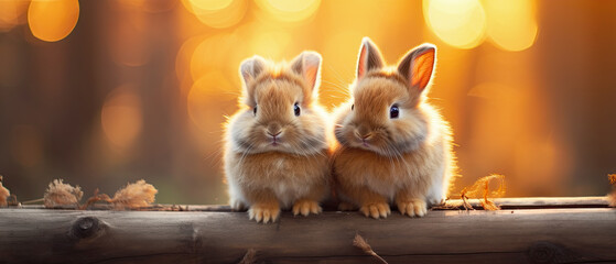 Cute rabbits sit on the wood cut out transparent isolated on white background ,artwork graphic design illustration.