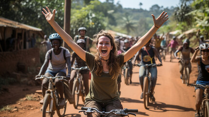 Bicycle Brigade" - Two-wheeling through scenic routes, carefree and content.