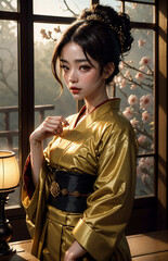 elegant girl in a classic traditional dress Japanese kimono