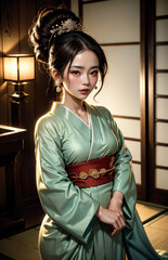 elegant girl in a classic traditional dress Japanese kimono