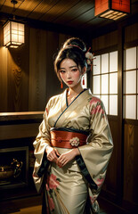 elegant girl in a classic traditional dress Japanese kimono