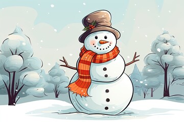 snowman, adorned festive scarf, snowy winter wonderland.Generated with AI