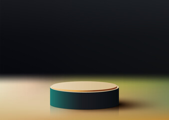 3D realistic empty black and beige podium platform on dark background modern style