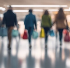 Blurred background with peoples walking in shopping centre.