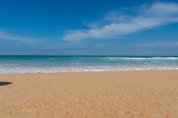 Fototapeta na wymiar Close up sand ,Nature view of beautiful tropical beach and sea in sunny day. Beach sea space aera