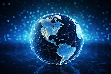 Fototapeta premium Futuristic Blockchain Technology With World Globe And Polygon Network