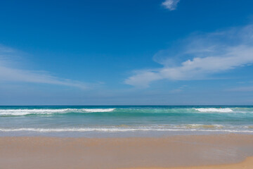 Fototapeta na wymiar Nature view of beautiful tropical beach and sea in sunny day. Beach sea space aera.
