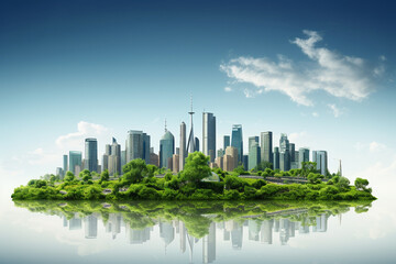 Obraz premium Image Of City Skyline Transforming Into Green Cityscape, Showcasing The Transition Towards Sustainable Urban Development