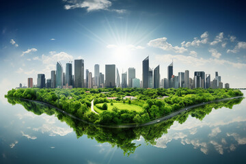 Image Of City Skyline Transforming Into Green Cityscape, Showcasing The Transition Towards Sustainable Urban Development