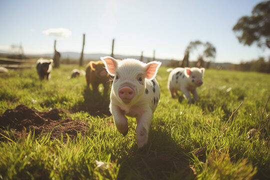 Happy Farm Animals In Open Fields - Powered by Adobe