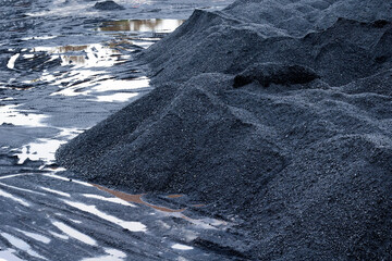 Indonesian steam coal dumb in open fields, Coal storage stock photo