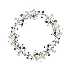 Wreath with herbarium wildflowers, herbs, meadow floral, grass, isolated on white background