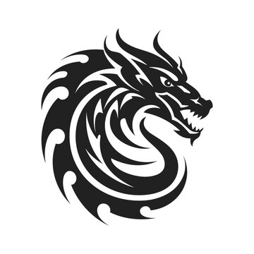 Premium Vector  Dragon head logo on white background.tribal stencil tattoo  design concept.flat vector illustration